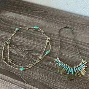 Gold-Tone Turquoise Layered Necklace Set - Women Jewelry